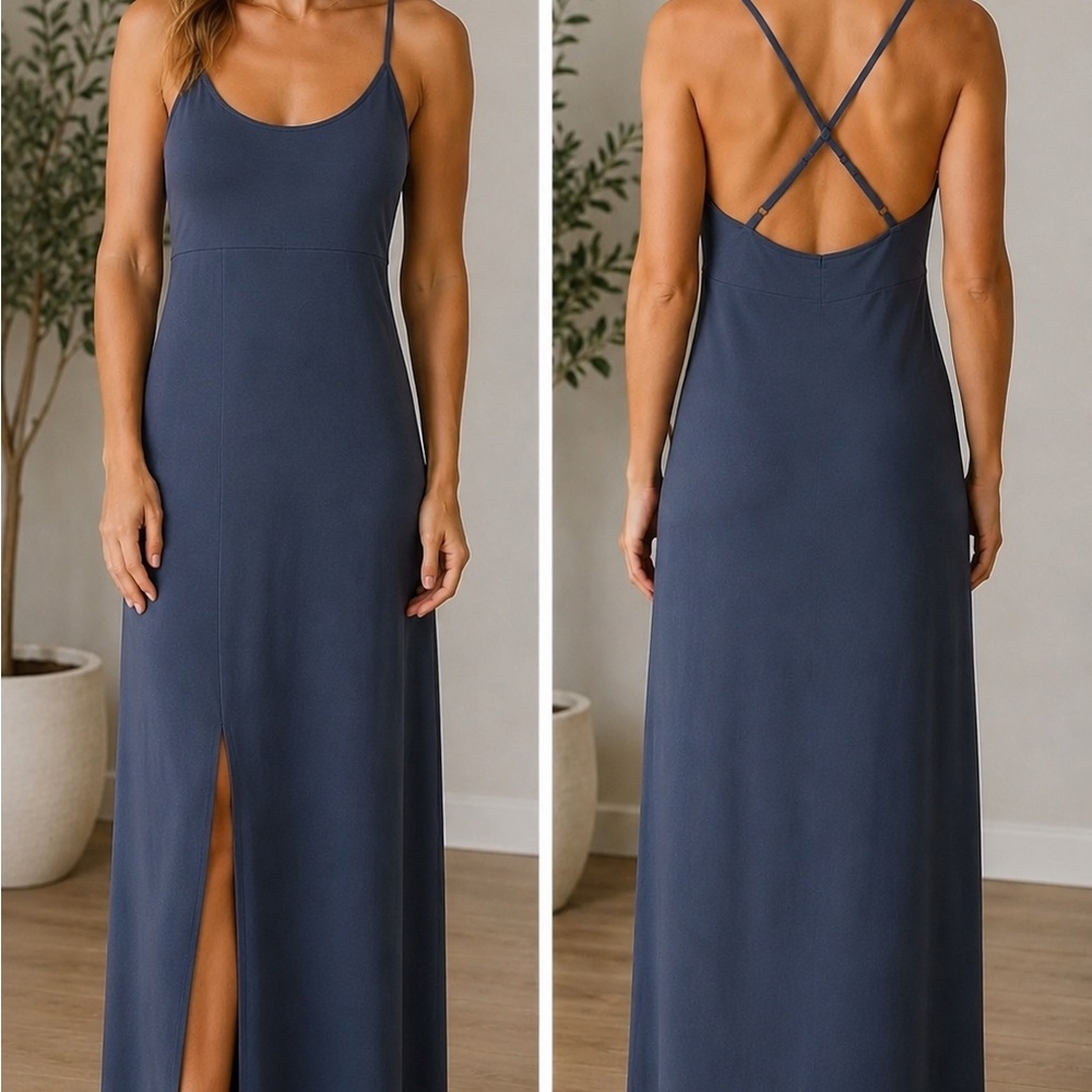 TWIK Vision TENCEL™ Modal Maxi Dress Blue Steel Crisscross Back Size M